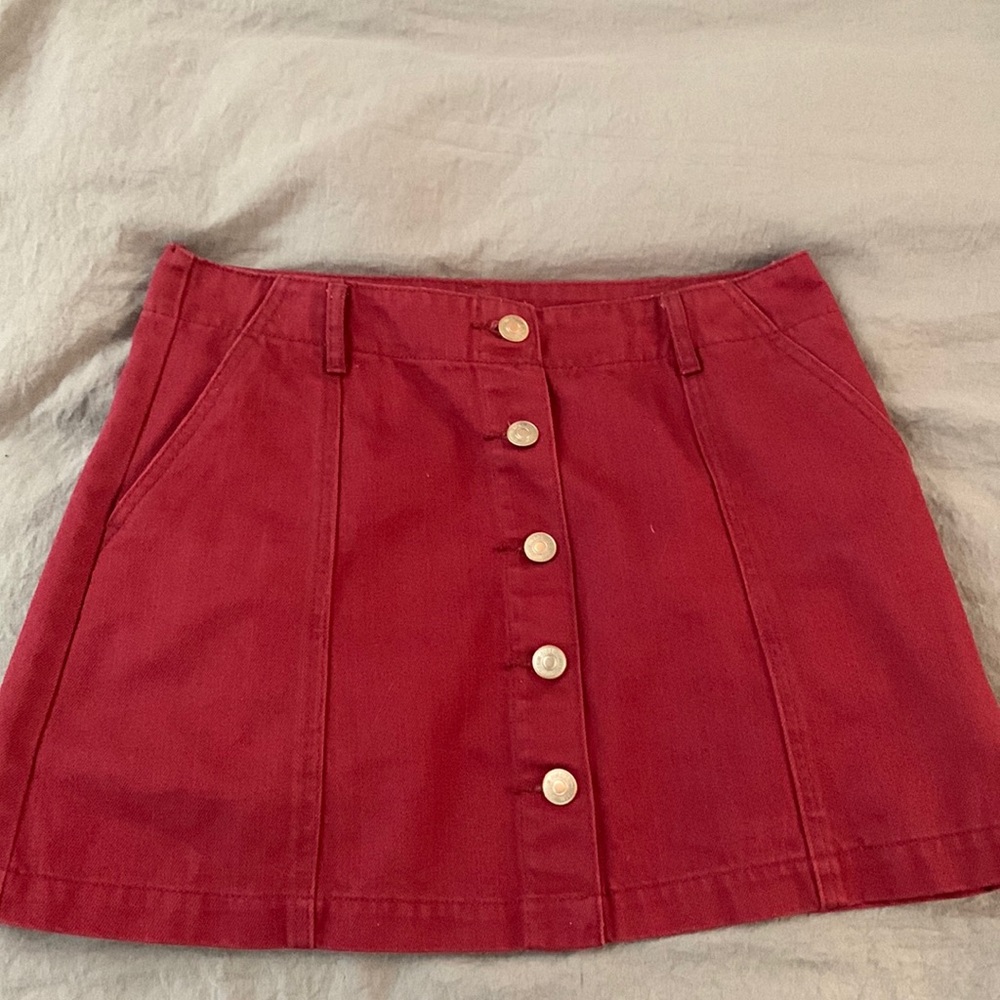 Red Denim skirt